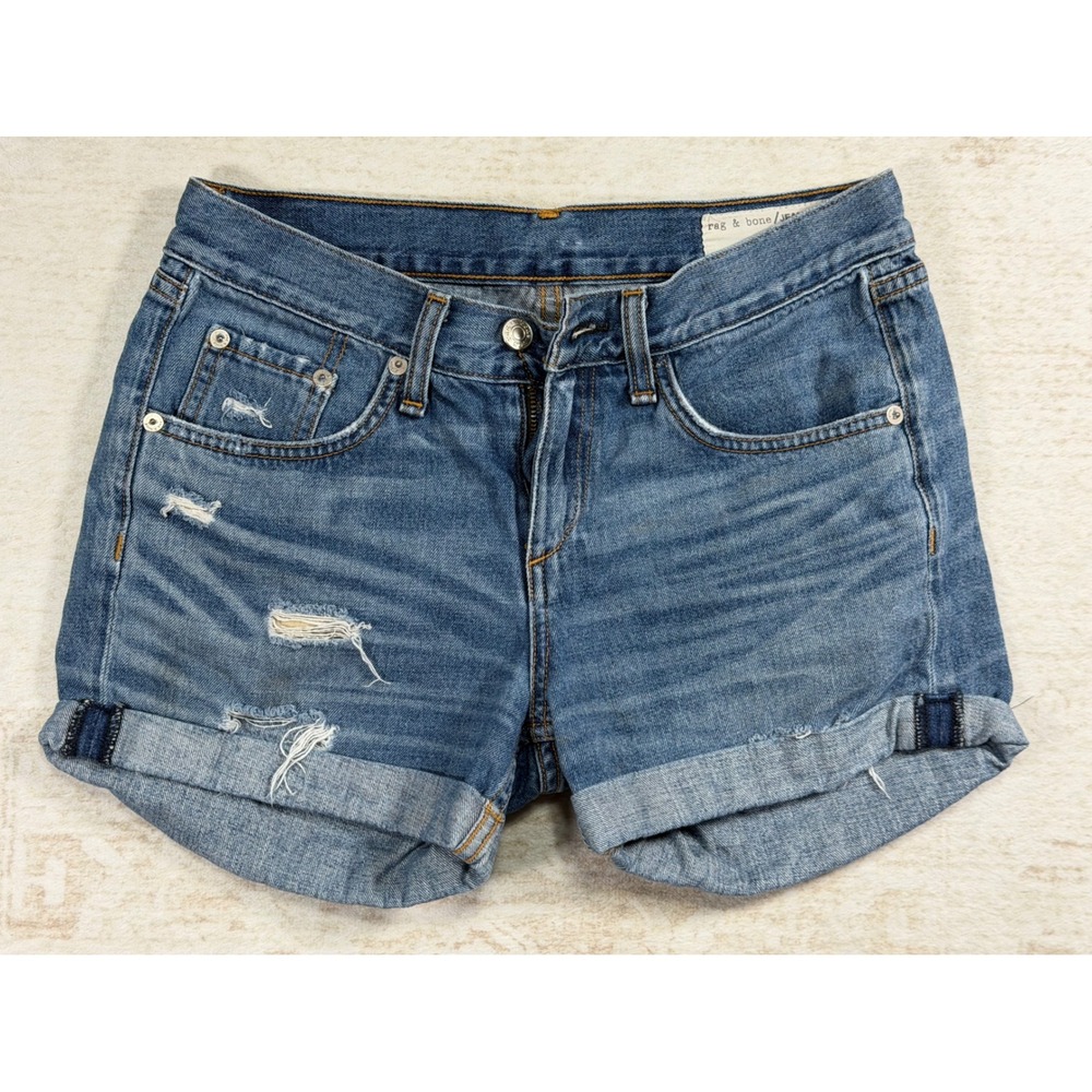 Rag & Bone Trestles Distressed Denim Shorts Medium Wash Size 24 W1915K273